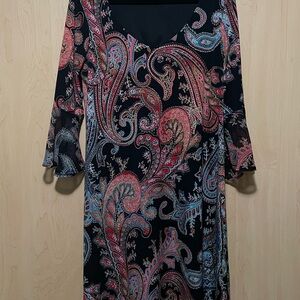 Connected Apparel Black Multi Paisley Dress
